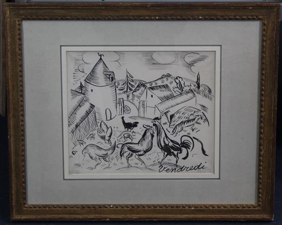 § Raoul Dufy (1877-1953) Cour de ferme, Vendredi, c.1910, 10.25 x 12.25in.